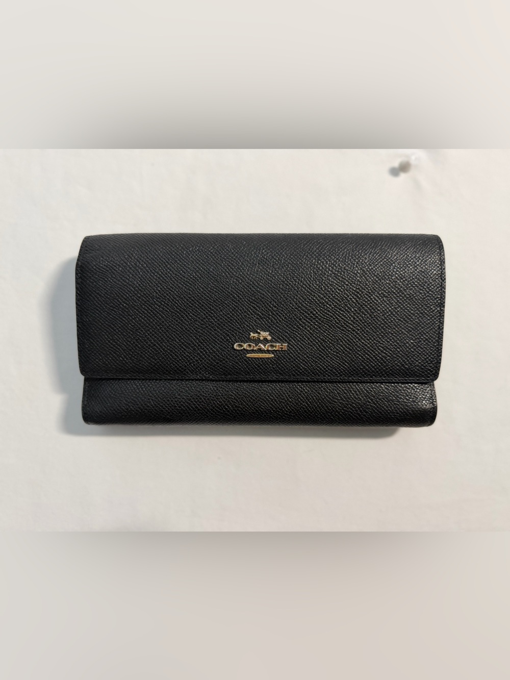 Coach Black Floral Print Trifold Wallet Leather Multi-Card